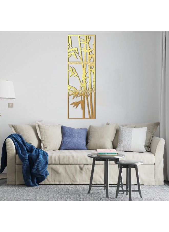 هوم جاليري هوم جاليري جدارية خشب شكل البامبو ديكور حائط 3 لوحات 40X125 سم  - Image 1