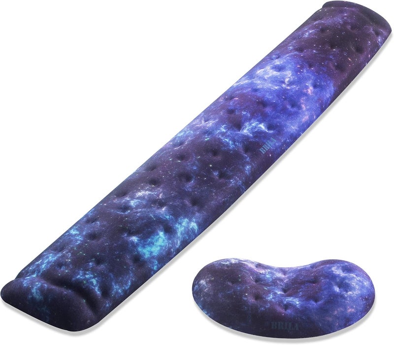 BRILA Memory Foam Mouse & Keyboard Wrist Rest Support Pad Cushion Set for Computer, Laptop, Office Work, PC Gaming - Massage Holes Design - Easy Typing Wrist Pain Relief (Nebula) - Image 1