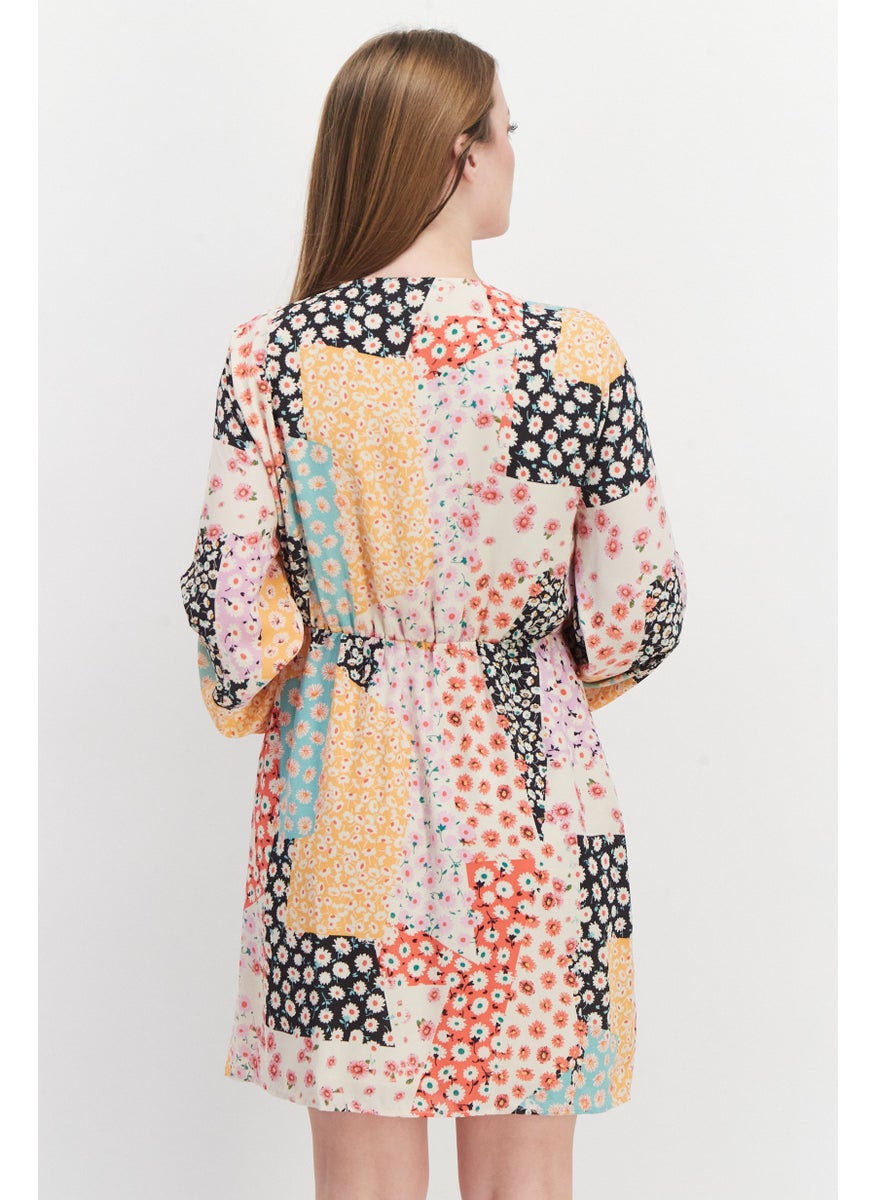 RIVER ISLAND Women Floral Pattern Wrap Dress, Orange Combo  - Image 3