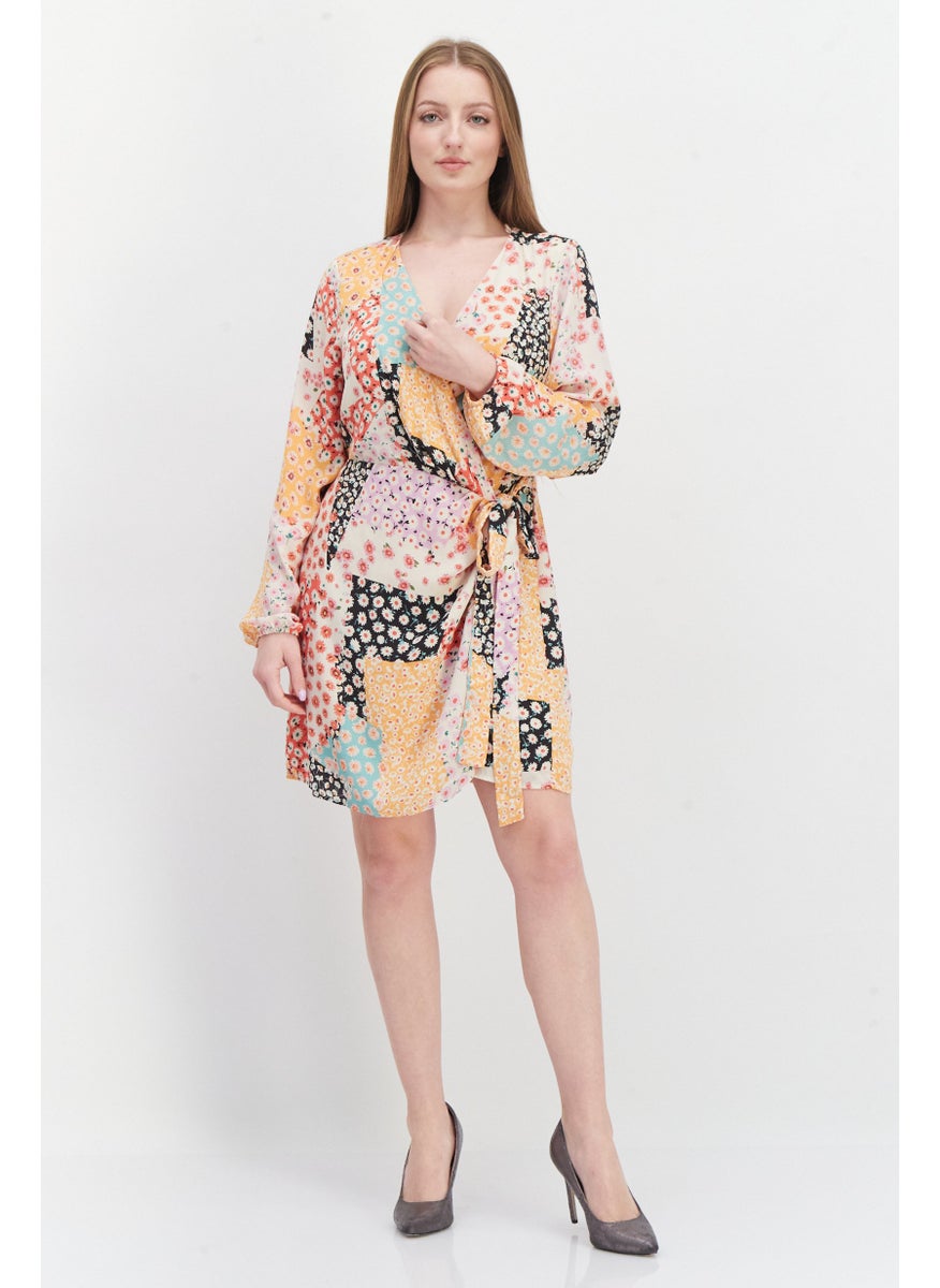 RIVER ISLAND Women Floral Pattern Wrap Dress, Orange Combo  - Image 4