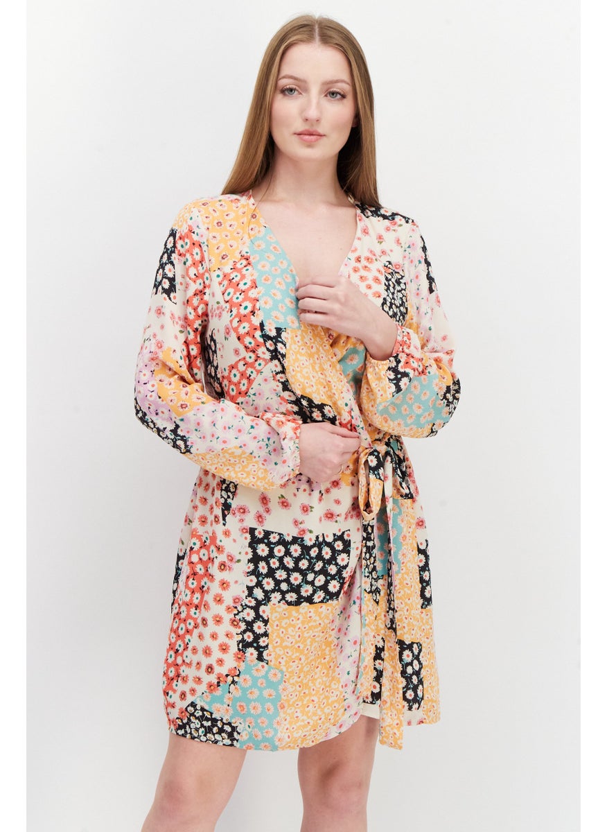RIVER ISLAND Women Floral Pattern Wrap Dress, Orange Combo  - Image 1