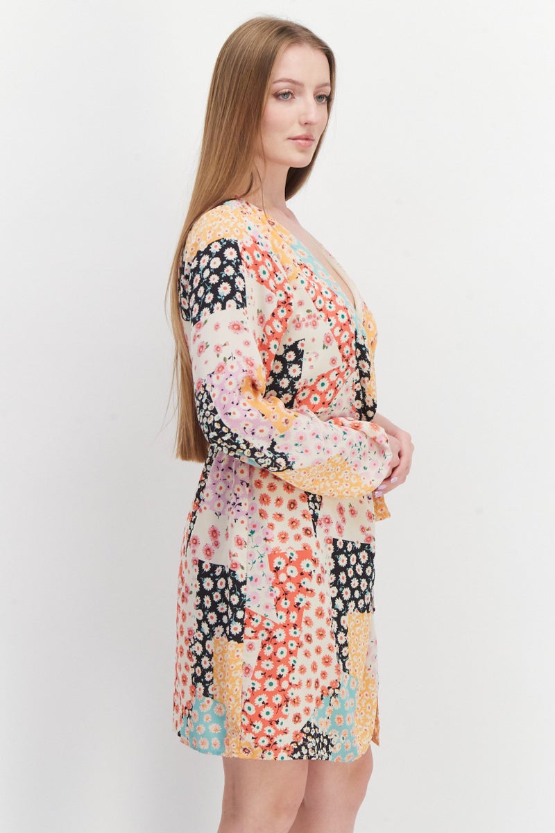 RIVER ISLAND فستان ملفوف بنمط زهور للنساء، مجموعة برتقالية - Image 2