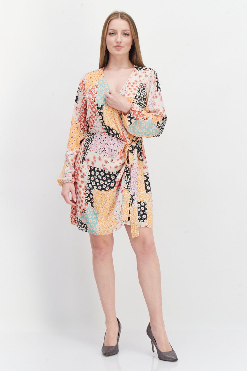 RIVER ISLAND فستان ملفوف بنمط زهور للنساء، مجموعة برتقالية - Image 4