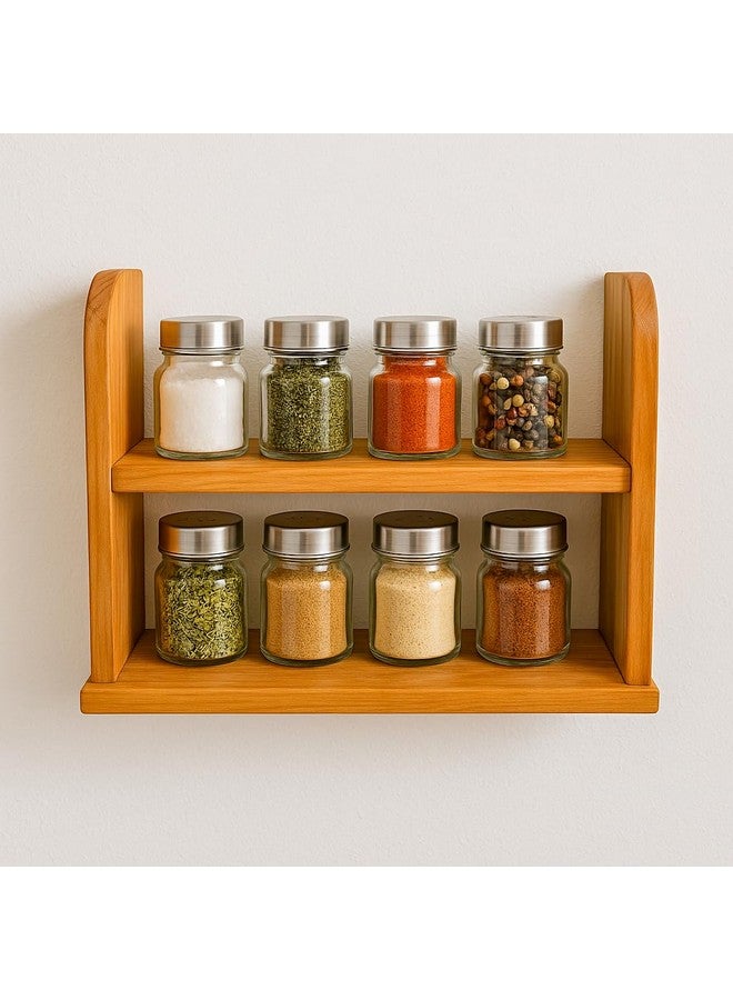 AB SALES 2-Tier Spice Rack Organizer - Solid Wood, Reddish Orange, Floating Shelf for Kitchen Countertops (40x30x14cm) - Durable, Non-Slip, Easy Assembly - Image 1