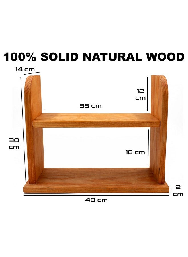 AB SALES 2-Tier Spice Rack Organizer - Solid Wood, Reddish Orange, Floating Shelf for Kitchen Countertops (40x30x14cm) - Durable, Non-Slip, Easy Assembly - Image 4