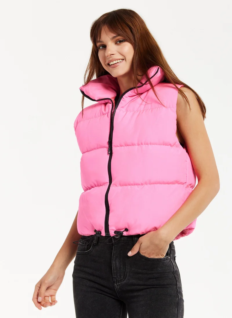 Liquorish Pink Puffer Vest with Drawstring Hem