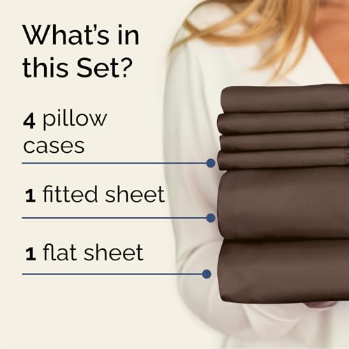 CGK Unlimited Queen Sheets Set 6 Piece - Includes 4 Pillowcases - Bed Sheets Queen Size - Soft Hotel Luxury Bedding - Cooling, Comfy, Cozy & Breathable - 1 Flat & 1 Fitted & 4 Pillowcases w/ Deep Pockets - Brown - Image 2