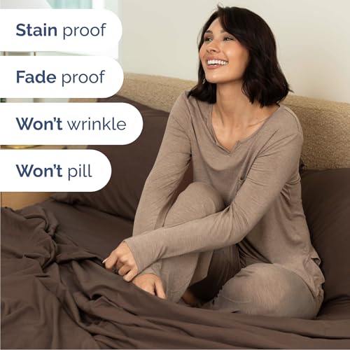 CGK Unlimited Queen Sheets Set 6 Piece - Includes 4 Pillowcases - Bed Sheets Queen Size - Soft Hotel Luxury Bedding - Cooling, Comfy, Cozy & Breathable - 1 Flat & 1 Fitted & 4 Pillowcases w/ Deep Pockets - Brown - Image 5