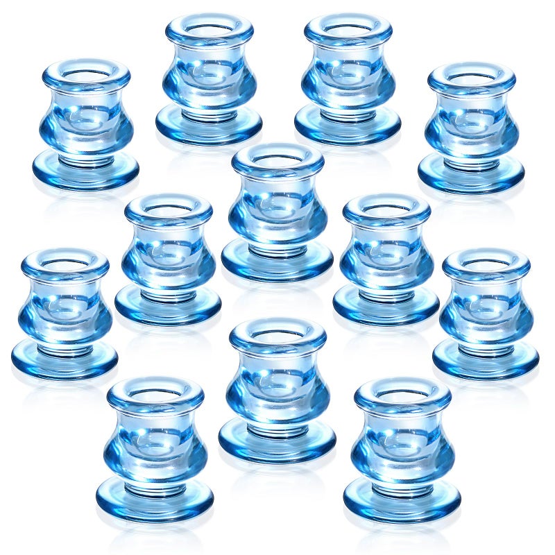 NITIME 12pcs Blue Candlestick Holders Blue Glass Candle Holders for Pillar Candles Taper Candle and Tealight Candles Taper Candle Holders for Wedding Table Centerpiece