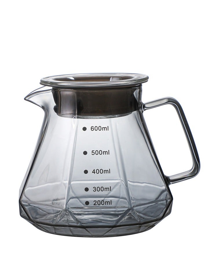 فولانري وعاء قهوة زجاجي V60، صانع قهوة 600 مل، إبريق شاي على شكل ماسي، وعاء زجاجي لصب القهوة مع غطاء لصانعي القهوة بالتنقيط، وعاء تقديم قهوة زجاجي V60، قطارة قهوة، مثالي لتحضير وتقديم القهوة  - Image 1