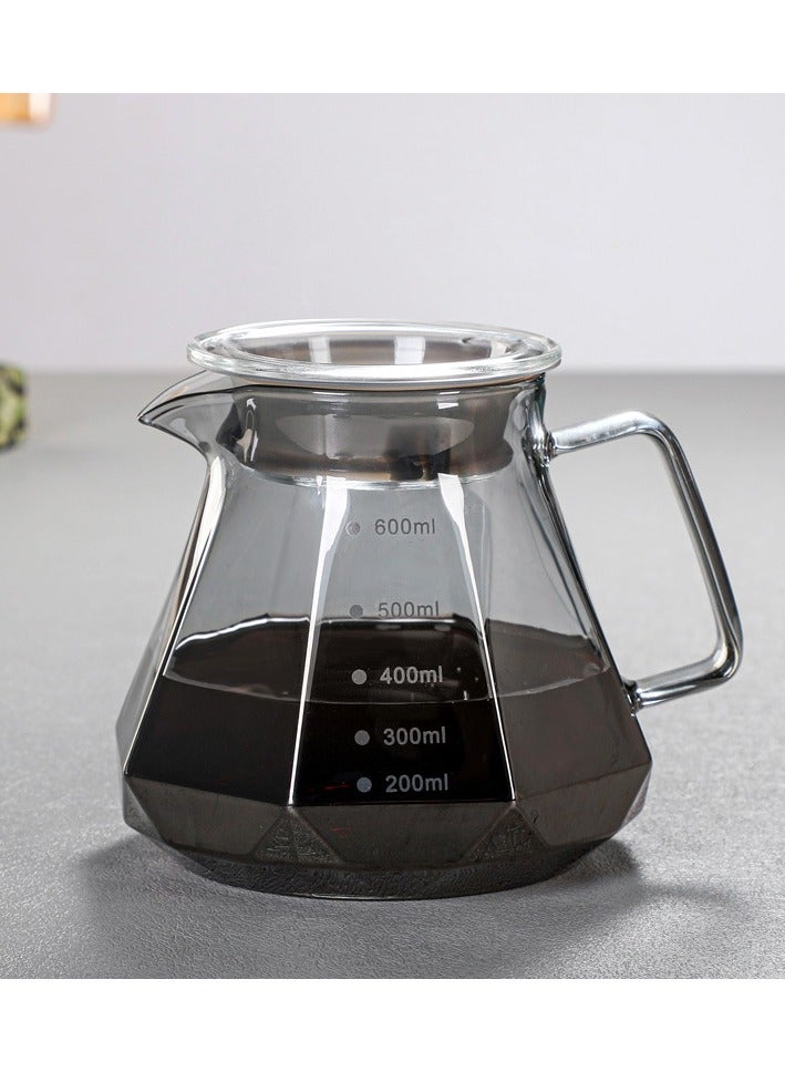 فولانري وعاء قهوة زجاجي V60، صانع قهوة 600 مل، إبريق شاي على شكل ماسي، وعاء زجاجي لصب القهوة مع غطاء لصانعي القهوة بالتنقيط، وعاء تقديم قهوة زجاجي V60، قطارة قهوة، مثالي لتحضير وتقديم القهوة  - Image 4