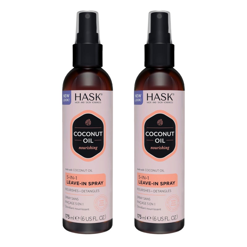 HASK Nourishing COCONUT 5-in-1 Leave In Conditioner Spray for all hair types, color safe, gluten free, sulfate free, paraben free - COCONUT 2 PIECE SET - Image 1