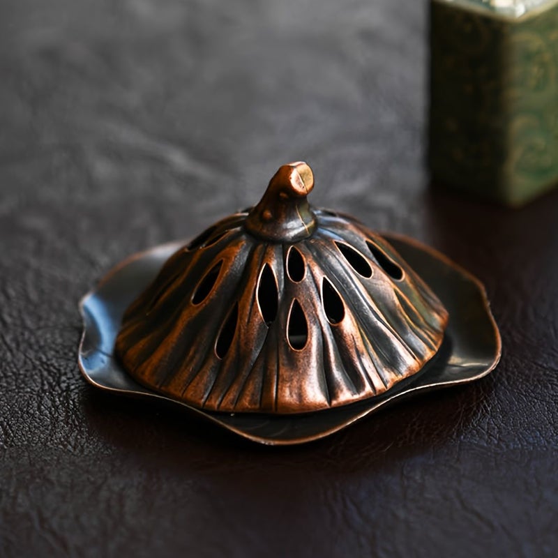 Vintage Lotus Alloy Incense Holder Rolling Ancient Green For Indoor Home Decor Tea Ceremony Office - Image 2