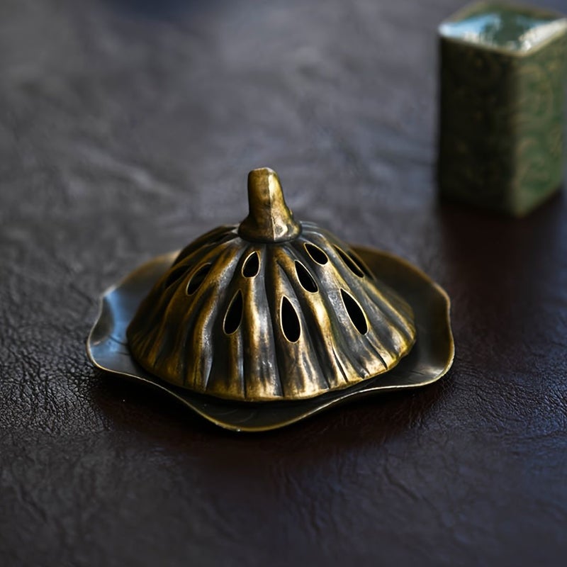 Vintage Lotus Alloy Incense Holder Rolling Ancient Green For Indoor Home Decor Tea Ceremony Office - Image 1