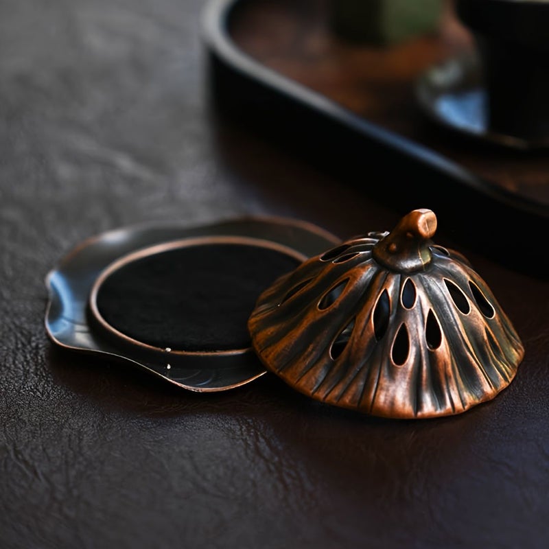 Vintage Lotus Alloy Incense Holder Rolling Ancient Green For Indoor Home Decor Tea Ceremony Office - Image 5