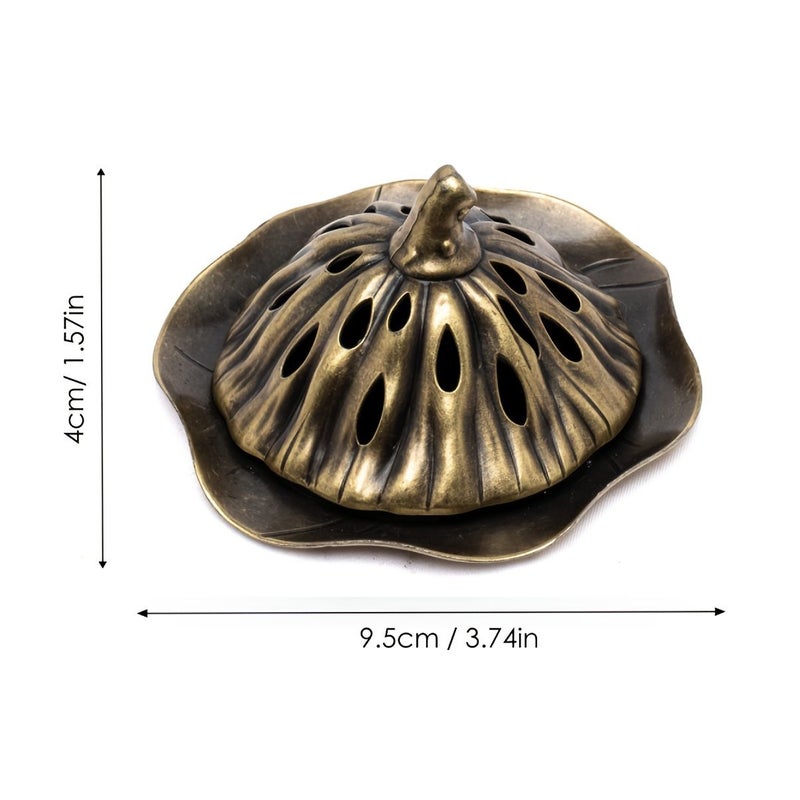 Vintage Lotus Alloy Incense Holder Rolling Ancient Green For Indoor Home Decor Tea Ceremony Office - Image 3