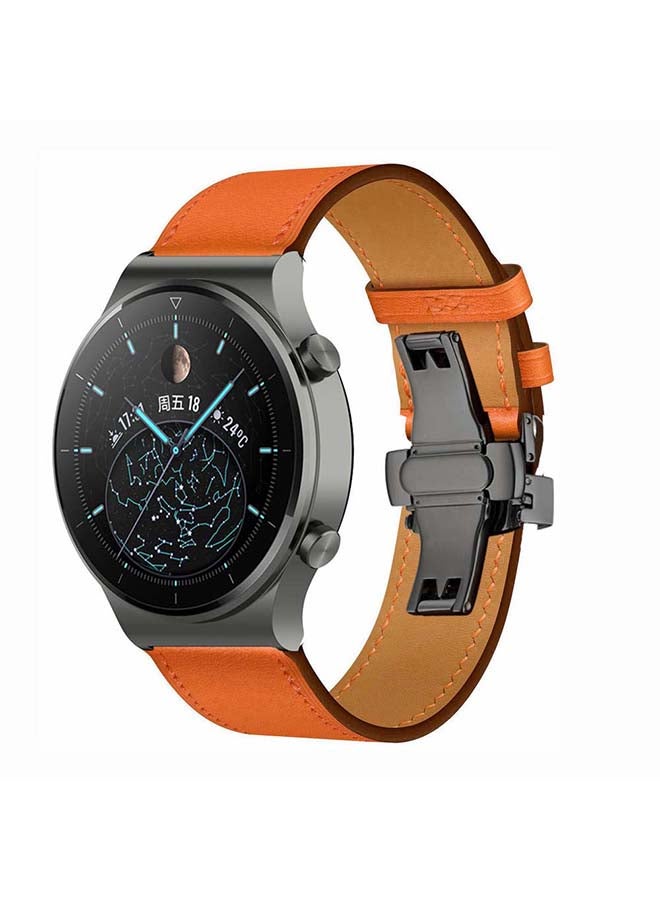 Perfii Genuine Leather Replacement Band 22mm For Huawei Watch GT2 Pro Orange - Image 2