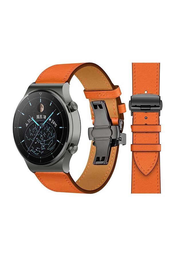 Perfii Genuine Leather Replacement Band 22mm For Huawei Watch GT2 Pro Orange - Image 1