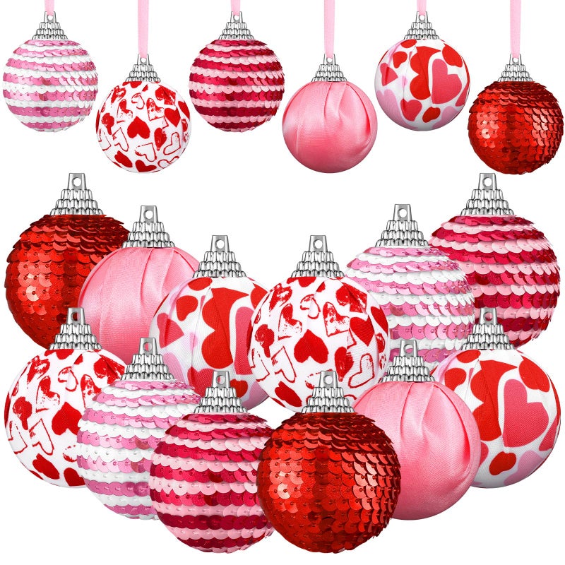 Sratte 12 Pcs Valentine's Day Ball Ornaments Mini Valentines Tree Ornaments Hanging Ball Decorative 1.97 Inch Valentines Day Tree Decorations for Home Wedding Anniversary Party Decor, 6 Styles - Image 1