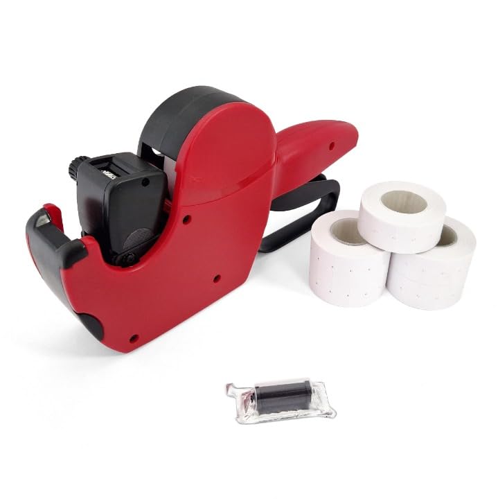 Orlenic One Line Price Gun Label Printer Kit with 5000 22x12 CT1 Labels & Spare Ink Roller – Red Handheld Tagging Gun for Retail, Shop, Office Use – Prints 6 Digits with £ € $ Symbols - Image 2