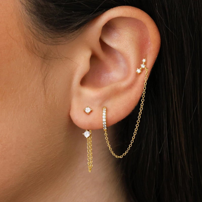 Poxtex Gold Chain Earrings for Women Stud Huggie Hoop Jacket Dangle Earrings, Double Piercing Trendy Jewelry Gifts - Image 2