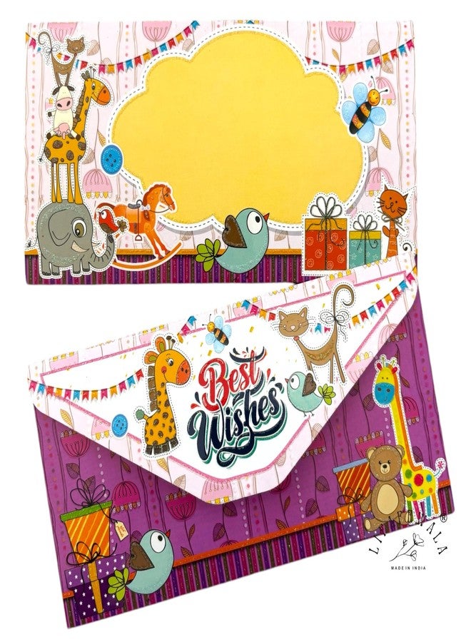 LIFAFEWALA Latest Kids Shagun Envelopes in 3 Fold Colorful Design for Gifting,Baby Showers, Birthdays, Parties, New Borns, Festivals, etc (Pack of 10) (Purple) - Image 1