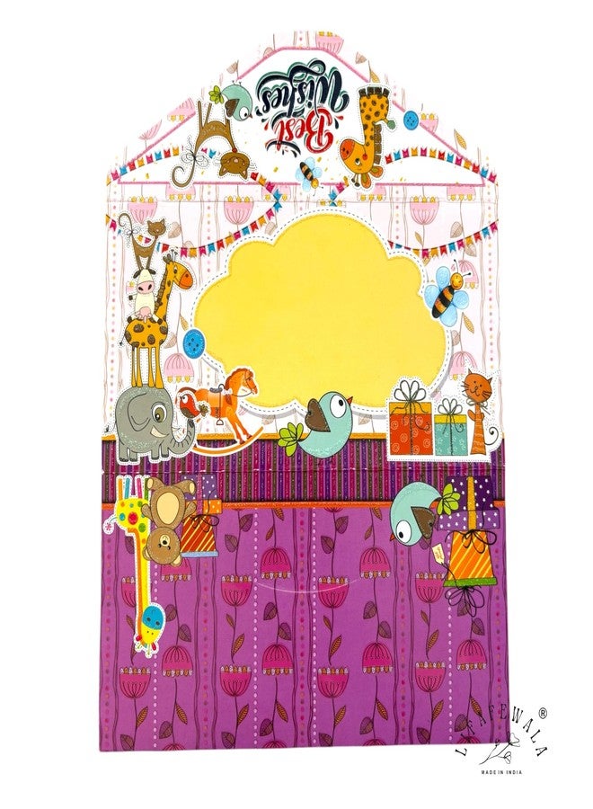 LIFAFEWALA Latest Kids Shagun Envelopes in 3 Fold Colorful Design for Gifting,Baby Showers, Birthdays, Parties, New Borns, Festivals, etc (Pack of 10) (Purple) - Image 4