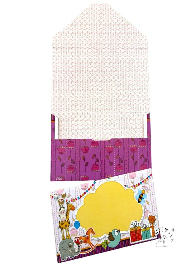 LIFAFEWALA Latest Kids Shagun Envelopes in 3 Fold Colorful Design for Gifting,Baby Showers, Birthdays, Parties, New Borns, Festivals, etc (Pack of 10) (Purple) - Image 5