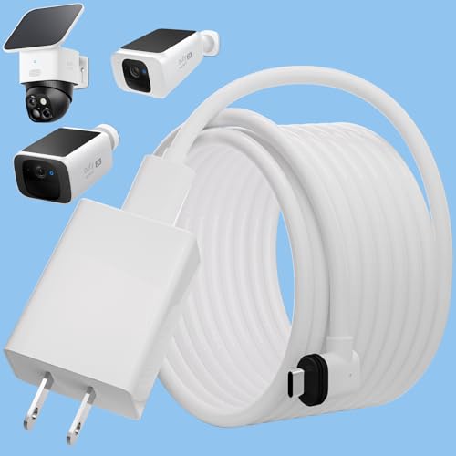 Uogw 20FT Power Extension Cable for eufy SoloCam S220/SoloCam S340/eufyCam S300 (eufyCam 3C),Power Adapter and Weather Resistant Extension Type C Cable Continuously Charging Your Security Cameras (White) - Image 1