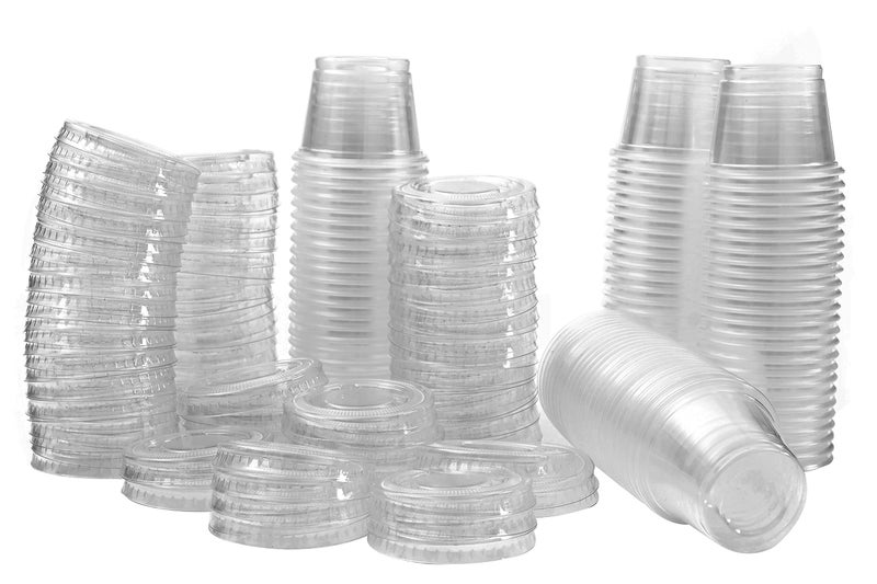 Green Direct 1 oz Containers with Lids  Disposable Plastic Jello Shot Cups  Small Clear Plastic Condiment Cups For Sauce Souffle Salad Dressing Portion Control Pack of 100 