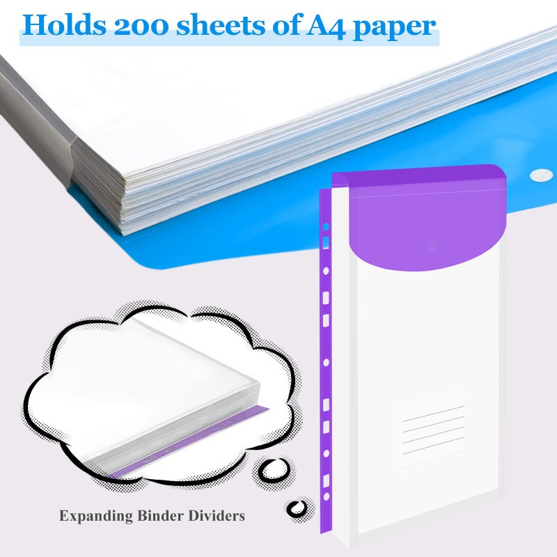 Surcotto 36 Pack Binder Folders with Pockets 11 Holes Expandable Dividers for 2/3/4 Ring Document Pouch with Snap Button & Label Loose-Leaf Transparent Binder Organizer for School Home Office - Image 5