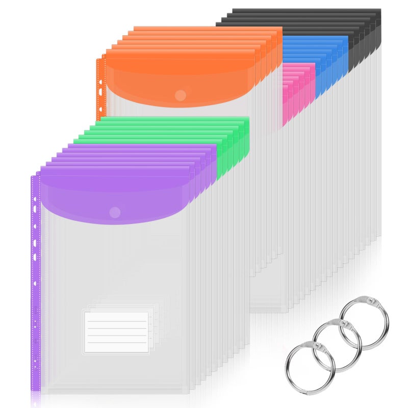 Surcotto 36 Pack Binder Folders with Pockets 11 Holes Expandable Dividers for 2/3/4 Ring Document Pouch with Snap Button & Label Loose-Leaf Transparent Binder Organizer for School Home Office - Image 1