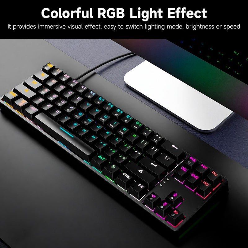 لوحة مفاتيح ميكانيكية سلكية BAJEAL K71 71 مفتاحًا لوحة مفاتيح ألعاب مع تأثير ضوء RGB مفتاح أزرق كابل بيانات قابلة للإزالة أزرق - Image 5