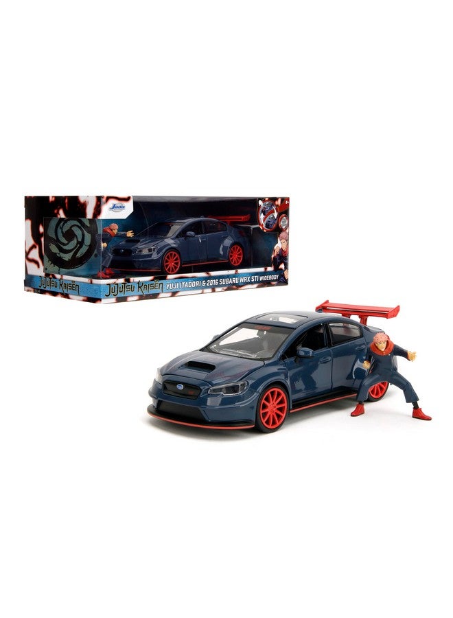 Jada Toys لعبة جادا 2016 سوبارو WRX STI مع تمثال يوغي إيتادوري المصنوع من المعدن، سيارة قابلة للجمع من جوجوتسو كايسن مقياس 1:24 - أبواب، غطاء محرك وصندوق خلفي تفتح - Image 1