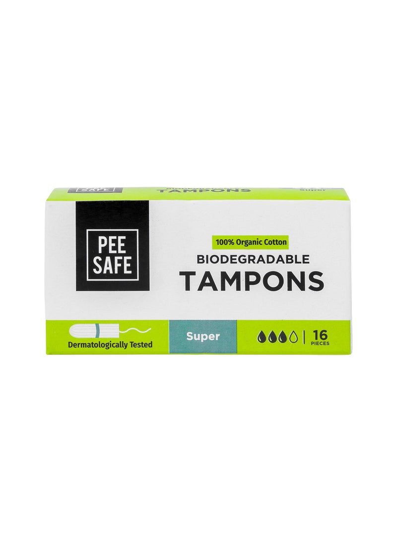 PEESAFE Organic Cotton Tampons - Medim To Heavy Flow Super Size 16 Pcs  - Image 1