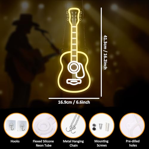 CoolGift Mart Acoustic Guitar Neon Light, Dimmable LED Guitar Neon Wall Sign USB Powered, Decorations for Bedroom Living Room Man Cave Music Studio, Gift for Guitar Players Guitarists Music Lovers - Image 5