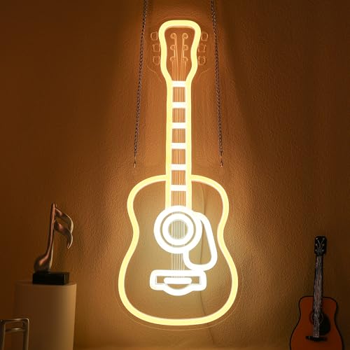 CoolGift Mart Acoustic Guitar Neon Light, Dimmable LED Guitar Neon Wall Sign USB Powered, Decorations for Bedroom Living Room Man Cave Music Studio, Gift for Guitar Players Guitarists Music Lovers - Image 1