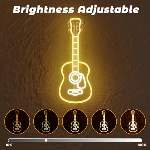 CoolGift Mart Acoustic Guitar Neon Light, Dimmable LED Guitar Neon Wall Sign USB Powered, Decorations for Bedroom Living Room Man Cave Music Studio, Gift for Guitar Players Guitarists Music Lovers - Image 2