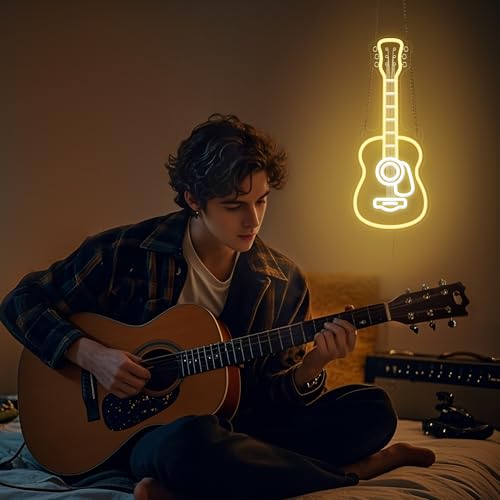 CoolGift Mart Acoustic Guitar Neon Light, Dimmable LED Guitar Neon Wall Sign USB Powered, Decorations for Bedroom Living Room Man Cave Music Studio, Gift for Guitar Players Guitarists Music Lovers - Image 3