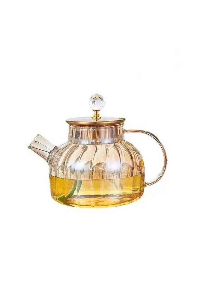 Gold Glass Pitcher Set with Wooden Lid Orange Glass Pitcher Set for Drinks, Juice, Water, Soda with Rack and Cups - Image 2