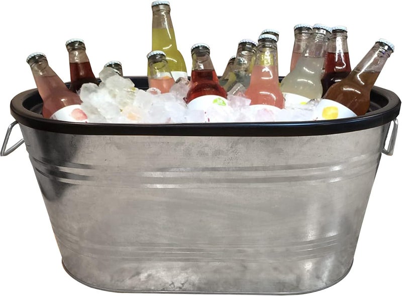FixtureDisplays FixtureDisplays Insulated Beverage Ice Tub Galvanized Metal Bucket HDPE Interior Soda Beer Champane 12176 12176  - Image 1