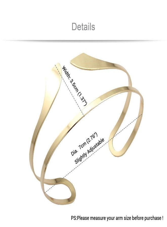 RechicGu Golden Color Tone Egypt Bar Curve Geo Open Upper Arm Cuff Armlet Armband Bangle Bracelet Gift,2 Layers-Golden Color - Image 3