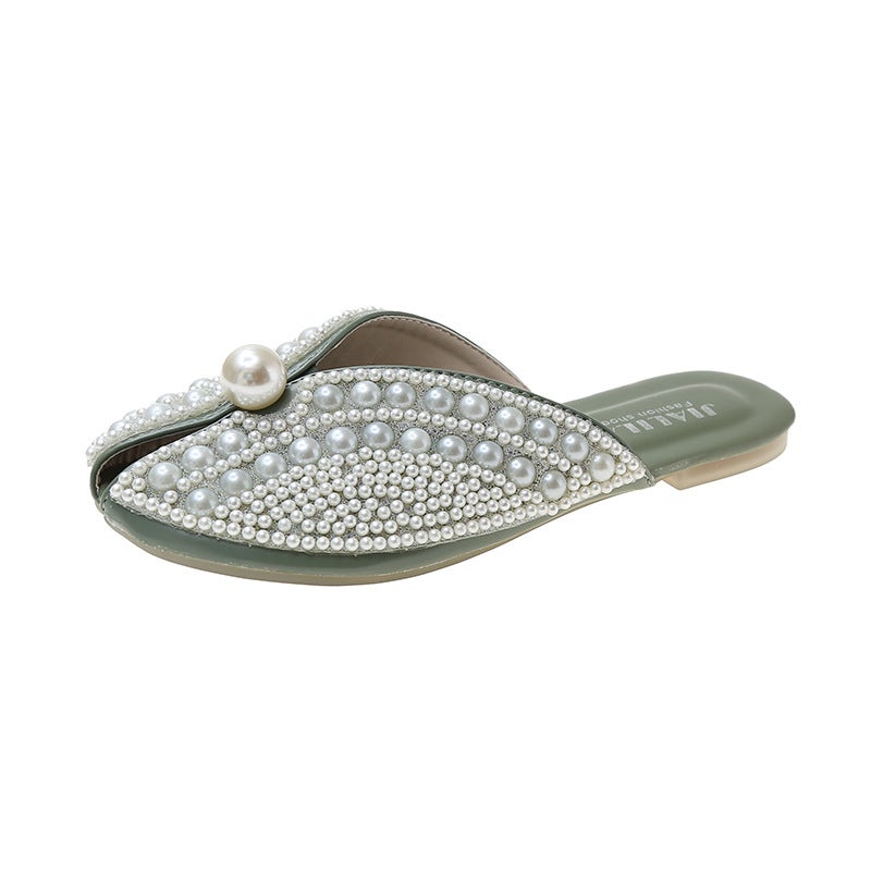 Baotou Half-Slippers for Women, Summer 2026 New Korean Style Pearl Fairy Style Flat Soft-Soled Lazy Sandals - Image 1