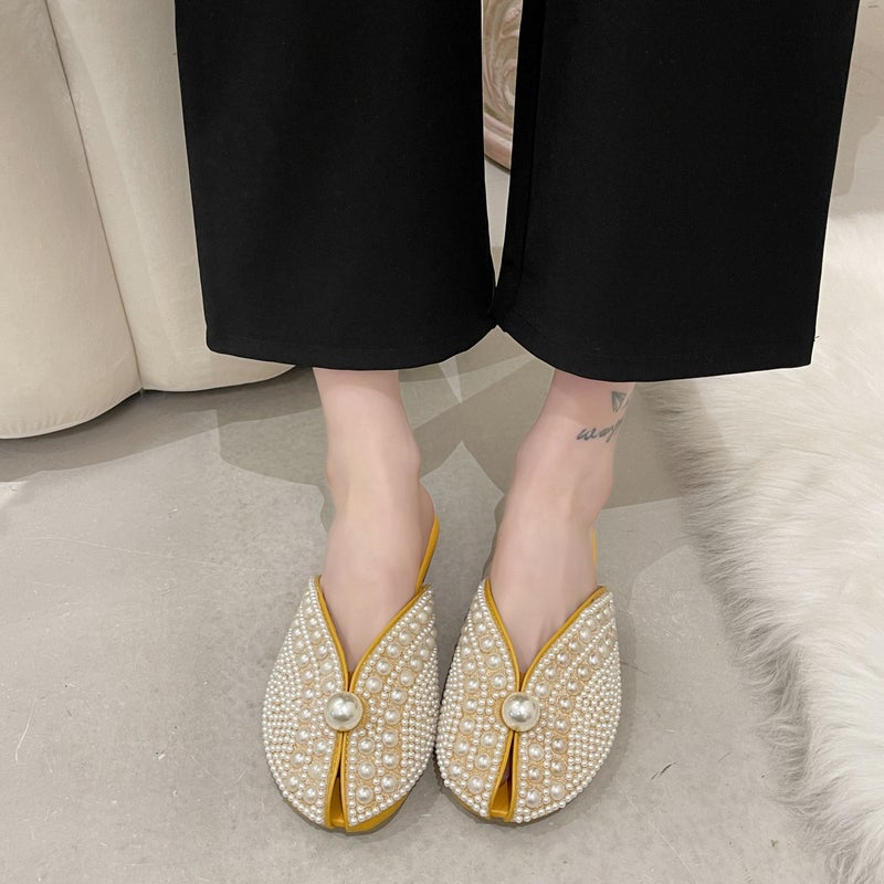 Baotou Half-Slippers for Women, Summer 2026 New Korean Style Pearl Fairy Style Flat Soft-Soled Lazy Sandals - Image 3