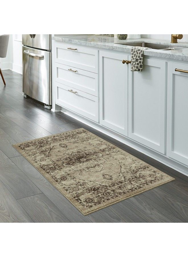 Maples Rugs سجاد مطبخ ليكستون المتضرر غير القابل للانزلاق [صنع في الولايات المتحدة] 2'6 × 3'10 بني محايد - Image 1