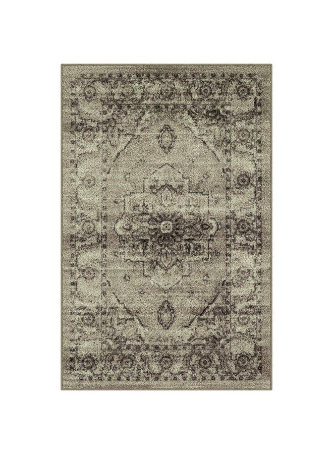Maples Rugs سجاد مطبخ ليكستون المتضرر غير القابل للانزلاق [صنع في الولايات المتحدة] 2'6 × 3'10 بني محايد - Image 3