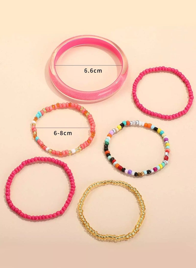 5pcs Colorful Beaded Bracelet & 1pc Bangle  - Image 3