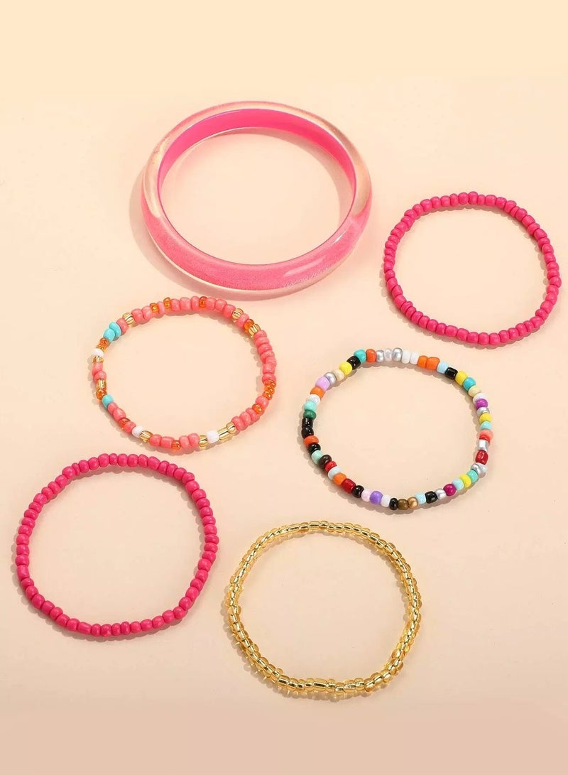 5pcs Colorful Beaded Bracelet & 1pc Bangle  - Image 2