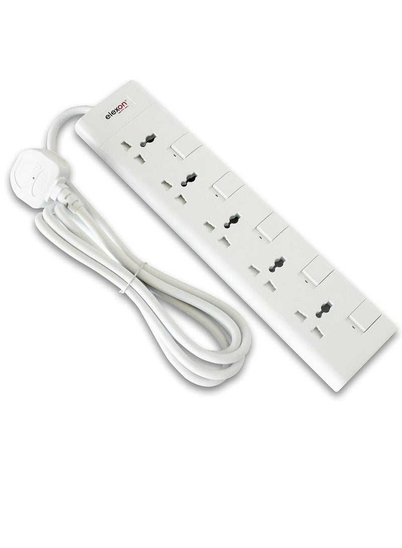 Elexon Universal Power Extension 5 Way, 2 Meter Cord, ESMA Certified, Flame-proof Material, Child Safety Shutters, Ideal for Charging Multiple Devices Home, Office - Image 1