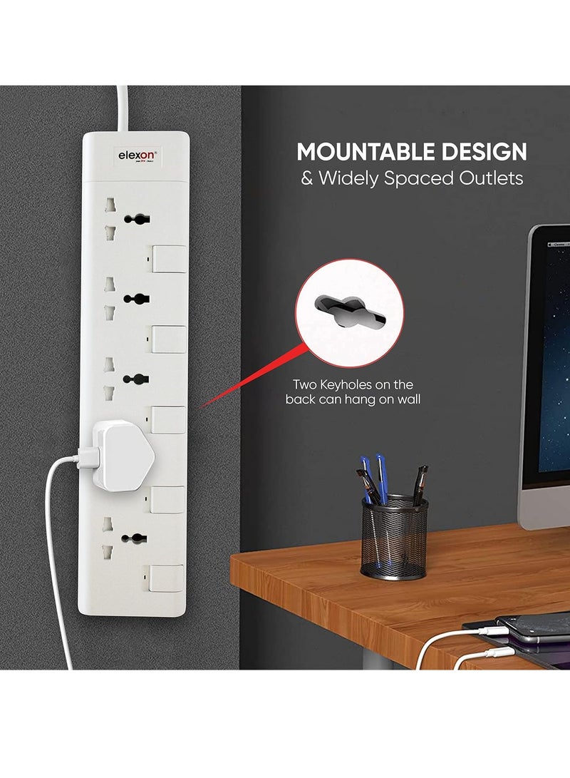 Elexon Universal Power Extension 5 Way, 2 Meter Cord, ESMA Certified, Flame-proof Material, Child Safety Shutters, Ideal for Charging Multiple Devices Home, Office - Image 2